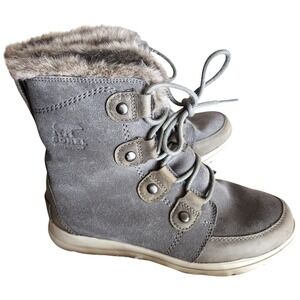 Sorel Boot Womens 7.5 Explorer Joan‎ Waterproof Snow Bootie Shoe Gray Suede